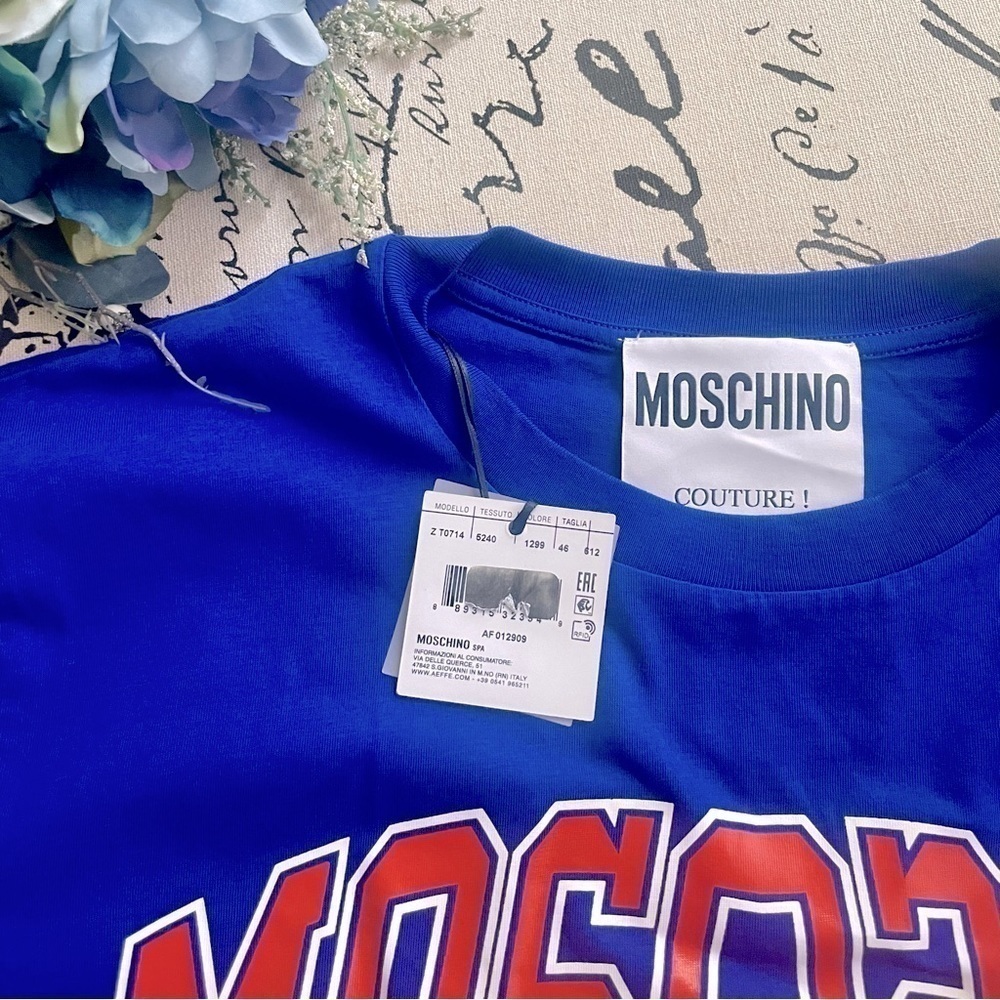 NWT Moschino Couture Mirrored Restructured Logo Cotton Graphic T-Shirt NY Knicks - Picture 9 of 9